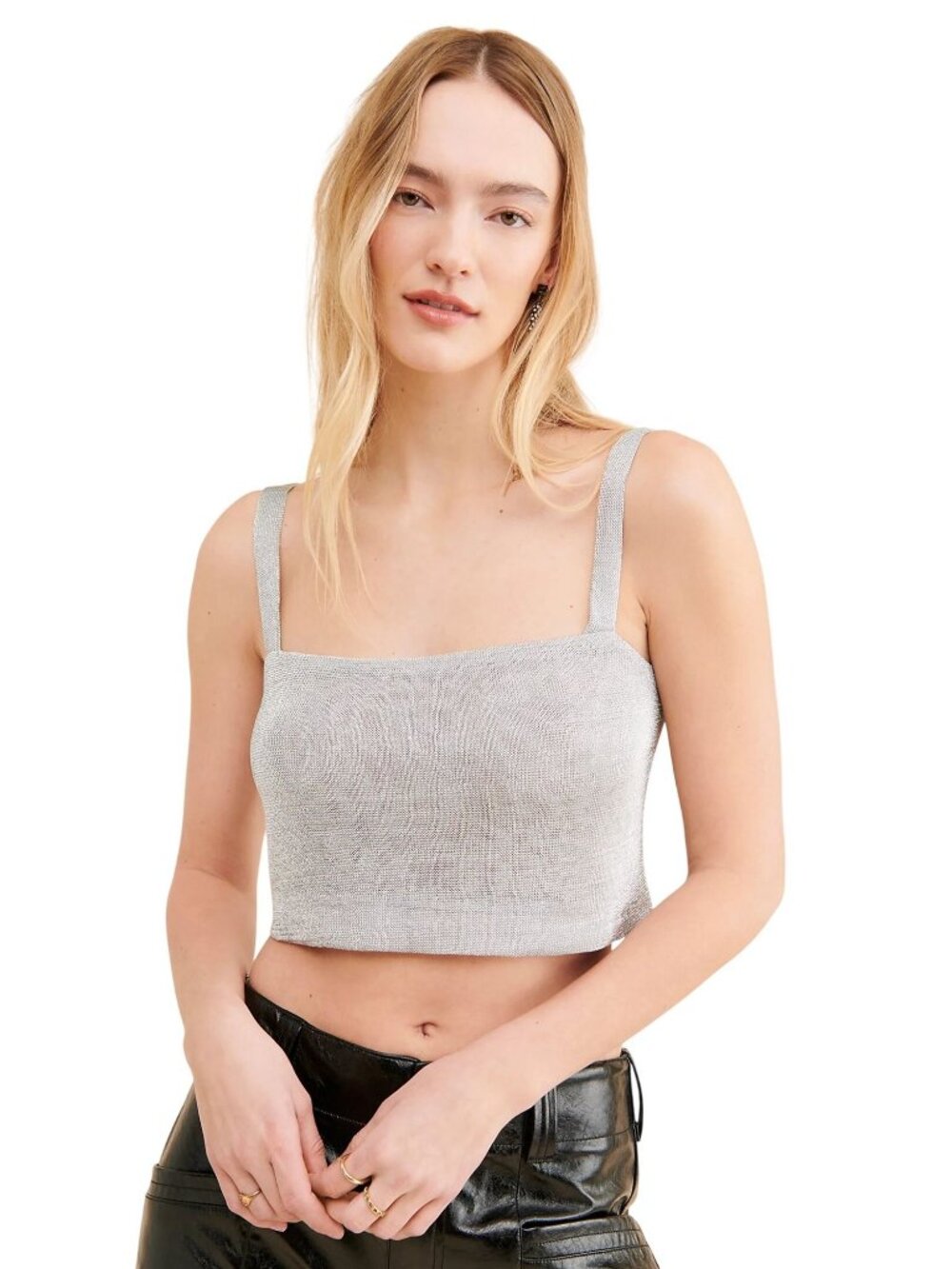 Third Form Heavy Metal Knit Crop Top in Silver 4 Womens Sleeveless Tank